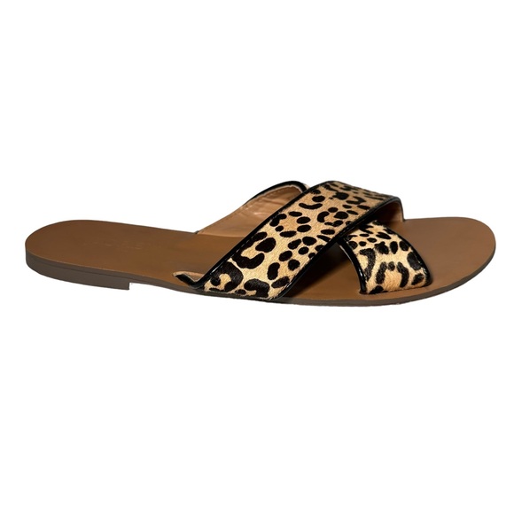 J. Crew Sandals 7 Seaside Crisscross Leopard Pony Hair Leather E8847 - Picture 6 of 11